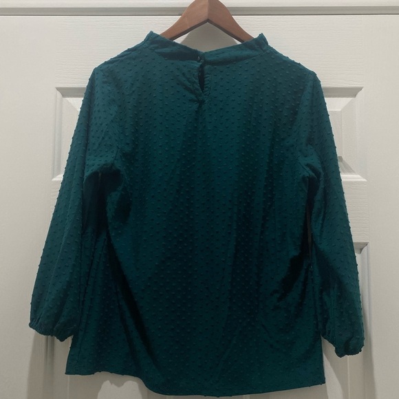 Adrianna Papell Emerald Green Swiss Dot 3/4 Sleeve Blouse, S - Picture 3 of 7